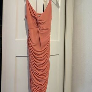 Coral Ruched Mini Dress